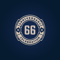 66 Year Anniversary Celebration with Golden Color for Celebration Event, Wedding, Greeting card, and Invitation Isolated on Blue Background