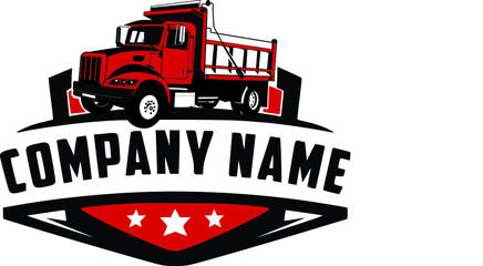 Dump Truck company logo, semi dump truck logo, 6 wheeler ready made logo template set. vektor dump truck with background color red