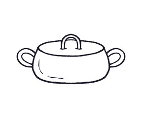 handmade illustration of pot for coloring isolated object, kitchen equipment.
