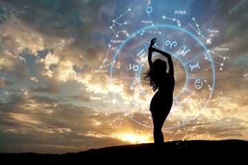 Zodiac signs inside of circle astrology and horoscopes concept