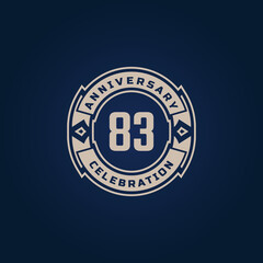 83 Year Anniversary Celebration with Golden Color for Celebration Event, Wedding, Greeting card, and Invitation Isolated on Blue Background