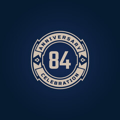 84 Year Anniversary Celebration with Golden Color for Celebration Event, Wedding, Greeting card, and Invitation Isolated on Blue Background