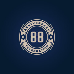 88 Year Anniversary Celebration with Golden Color for Celebration Event, Wedding, Greeting card, and Invitation Isolated on Blue Background