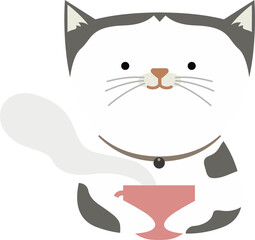 White Grey Cat Holding Hot Cup