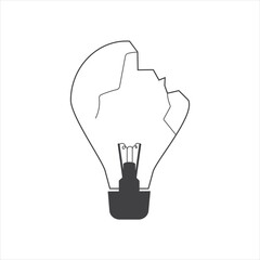 broken bulb icon, outline illustration on white background 