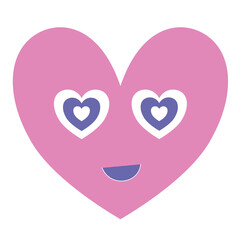 Cute smiley heart emoji in pastel colors. Romantic valentines day character isolated on white. Feeling in love forever