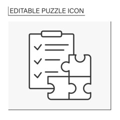  Clipboard line icon. Puzzle assembly. Intellectual game. Puzzle concept. Isolated vector illustration. Editable stroke