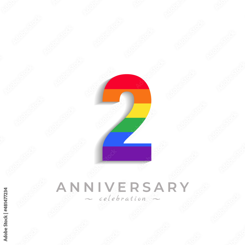 Wall mural 2 year anniversary celebration with rainbow color for celebration event, wedding, greeting card, and