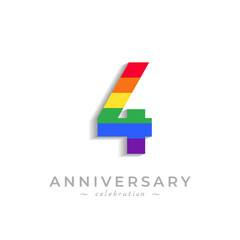 4 Year Anniversary Celebration with Rainbow Color for Celebration Event, Wedding, Greeting card, and Invitation Isolated on White Background