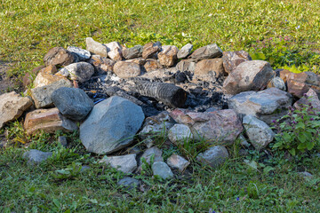 Camp fire after burning in a camp