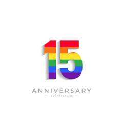 15 Year Anniversary Celebration with Rainbow Color for Celebration Event, Wedding, Greeting card, and Invitation Isolated on White Background