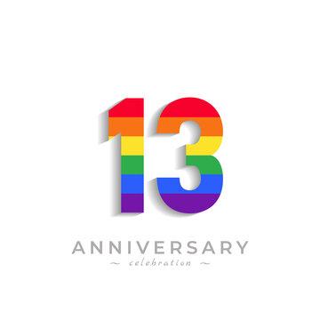13 Year Anniversary Celebration with Rainbow Color for Celebration Event, Wedding, Greeting card, and Invitation Isolated on White Background