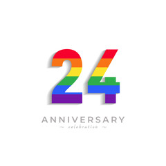 24 Year Anniversary Celebration with Rainbow Color for Celebration Event, Wedding, Greeting card, and Invitation Isolated on White Background