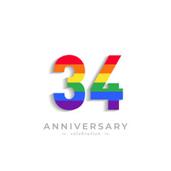 34 Year Anniversary Celebration with Rainbow Color for Celebration Event, Wedding, Greeting card, and Invitation Isolated on White Background
