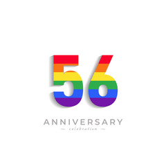 56 Year Anniversary Celebration with Rainbow Color for Celebration Event, Wedding, Greeting card, and Invitation Isolated on White Background
