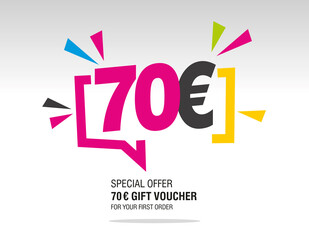 70 Euro internet website promotion sale offer big sale and super sale modern colorful coupon code 70 Euro discount gift voucher coupon