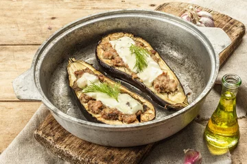 Deurstickers Stuffed eggplant ready to eat with ground meat, vegetables, and spices © FuzullHanum