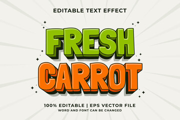 Editable text effect - Fresh Carrot 3d Traditional Cartoon template style premium vector