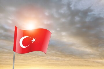Turkey national flag waving in beautiful white clouds.