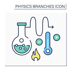 Thermodynamics color icon.Heat and temperature, relation to energy, radiation, and physical properties of matter. Energy science.Physical branches concept. Isolated vector illustration