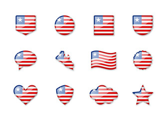 Liberia - set of shiny flags of different shapes.