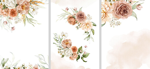 Watercolor floral illustration bouquet set - collection of green blush blue yellow pink frame, border, bouquet; wedding stationary, greetings, wallpaper, fashion, posters, background. Leaves, rose.