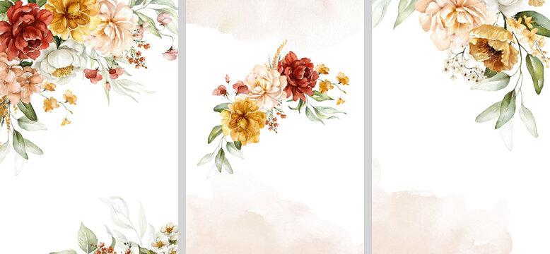 Watercolor floral illustration bouquet set - collection of green blush blue yellow pink frame, border, bouquet; wedding stationary, greetings, wallpaper, fashion, posters, background. Leaves, rose.