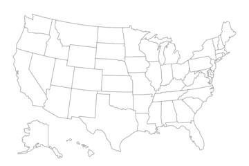 USA vector linear map. Thin line United States map.