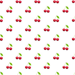 Ripe red cherry berries with leaves pattern. Vector stock illustration.