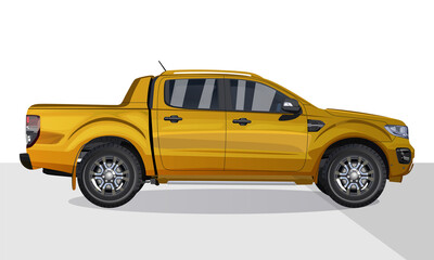 yellow pickup truck ,White background, Side View