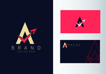 Obraz premium Abstract Initial Letter A Travel Logo. Gold Color Shape with Red Arrow design vector illustration. Usable for Business and Branding Logos. Flat Luxury Design Template
