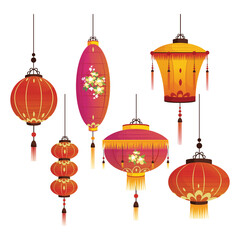 Fototapeta na wymiar Chinese lanterns. Set of Chinese lanterns. Decorations for Happy Chinese New Year.