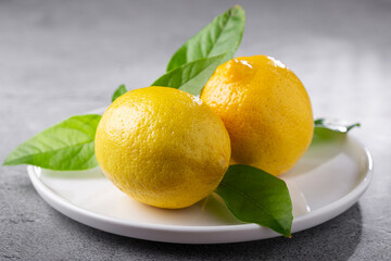 Fresh italian lemons on the table. Sicilian lemon.