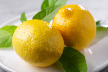 Fresh italian lemons on the table. Sicilian lemon.