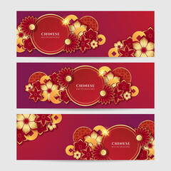 Chinese china red gold background. Chinese china new year 2022 year of the tiger red and gold flower and asian elements paper cut with craft style on background.