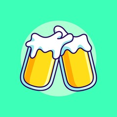cute beer cheers with splash vector illustration. two beers cheers flat design cartoon