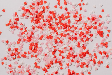 Many multicolored sugar hearts on a white background. Valentine's day concept.