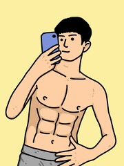 cute man cartoon on yellow background