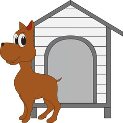 Cartoon of a friendly dog and a dog house