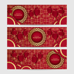 Chinese new year 2022 year of the tiger red and gold flower and asian elements paper cut with craft style on background. Universal chinese background banner. Vector illustration