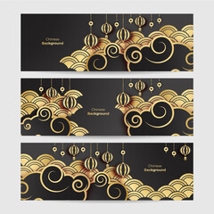 Obraz na płótnie Canvas Chinese china new year 2022 year of the tiger black and gold flower and asian elements paper cut with craft style on background. Universal chinese china background banner. Vector illustration
