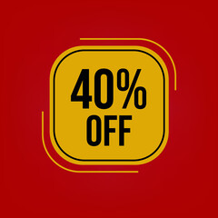 tag offer 40%off discount, yellow and red,black friday, forty percent off.