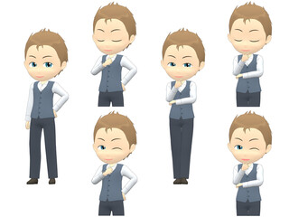 [Pose A] Caucasian Man Vest short hair front