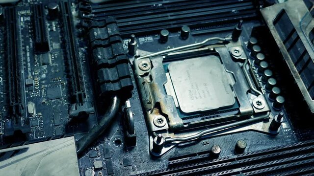 Damaged Computer Board Lit Up - Police, Forensics