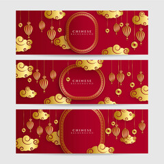 Chinese new year 2022 year of the tiger red and gold flower and asian elements paper cut with craft style on background. Universal chinese background banner. Vector illustration