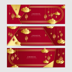 Chinese new year 2022 year of the tiger red and gold flower and asian elements paper cut with craft style on background. Universal chinese background banner. Vector illustration