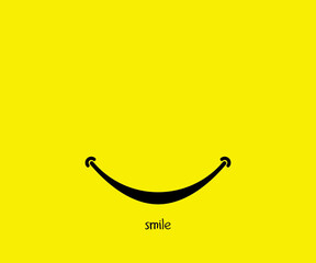 Smile icon template design. Smiling emoticon vector logo on yellow background. Face line art style
