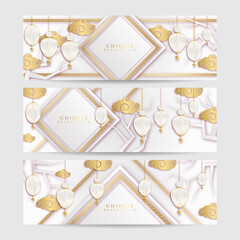 Chinese new year 2022 year of the tiger white and gold flower and asian elements paper cut with craft style on background. Universal chinese background banner. Vector illustration