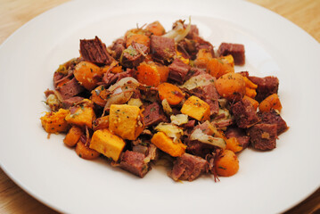 Corned Beef Hash with Sweet Potato and Carrots