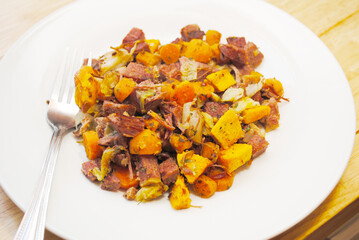 Corned Beef Hash with Sweet Potato and Carrots